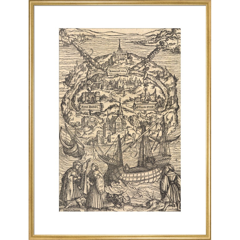 Utopia print in gold frame