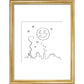 Smiling moon and rooftops print in gold frame