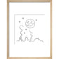 Smiling moon and rooftops print in natural frame