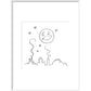 Smiling moon and rooftops print in white frame