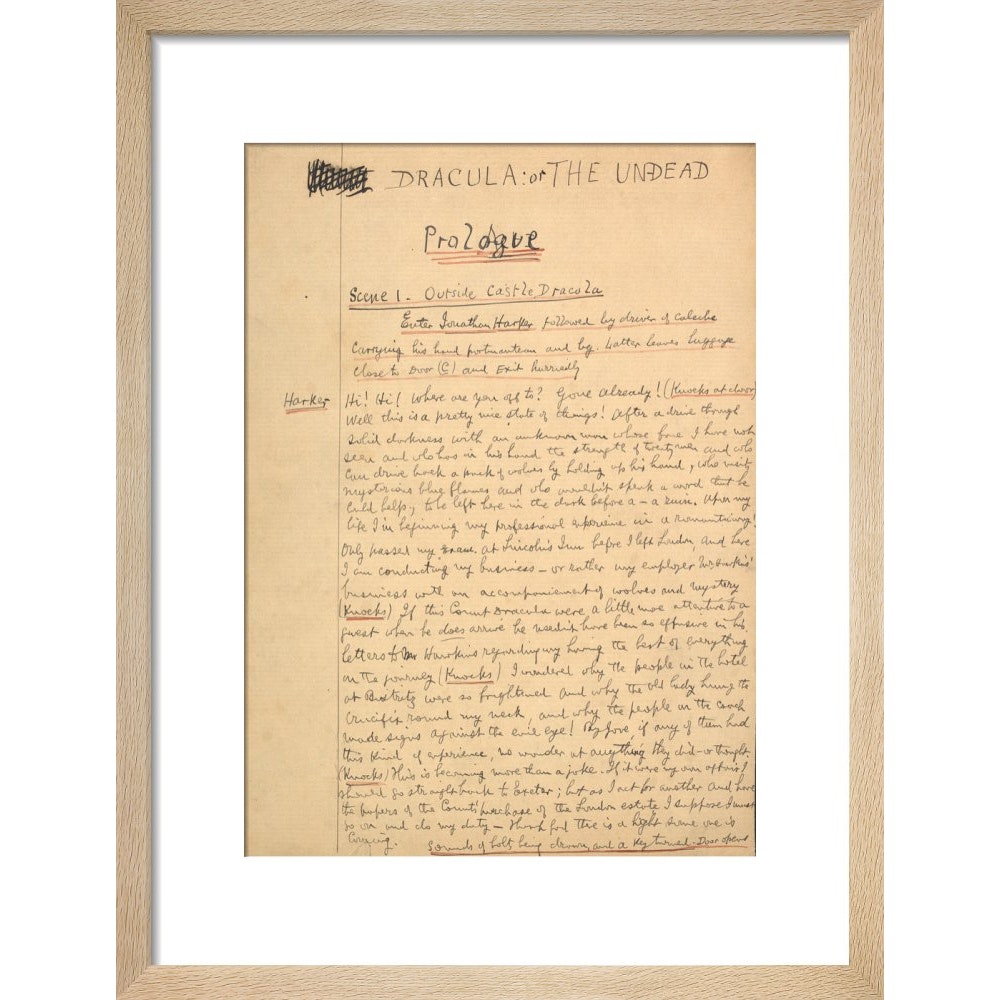 Dracula manuscript print in natural frame
