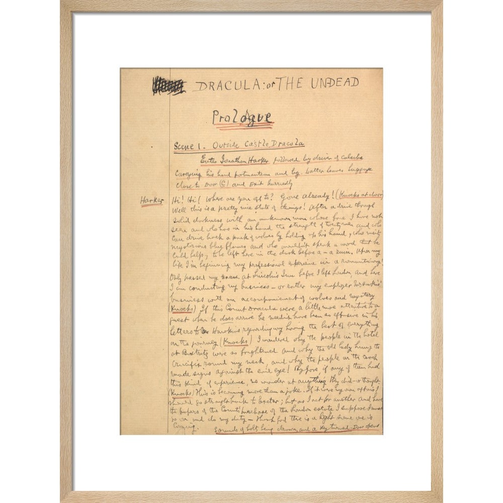 Dracula manuscript print in natural frame