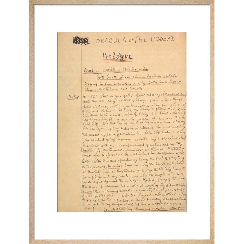 Dracula manuscript print in natural frame