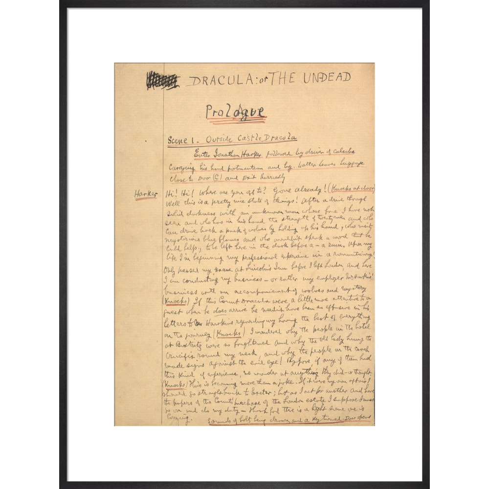 Dracula manuscript print in black frame