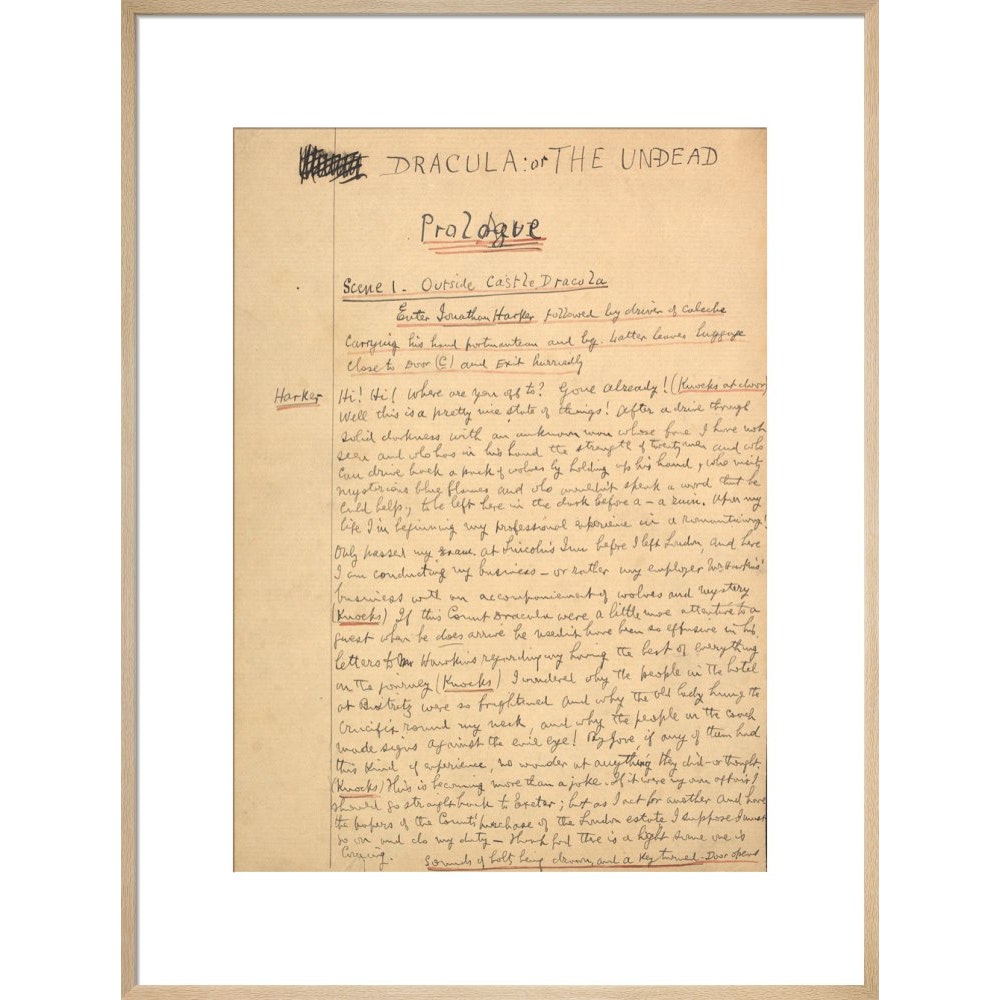 Dracula manuscript print in natural frame