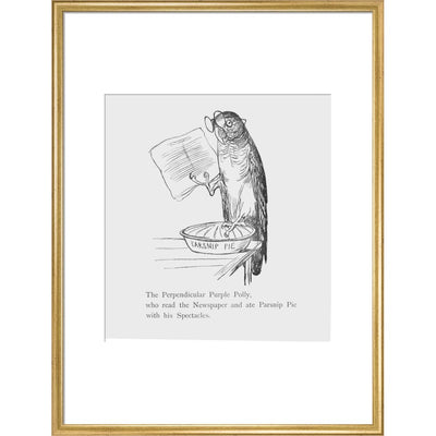 Purple parrot print in gold frame