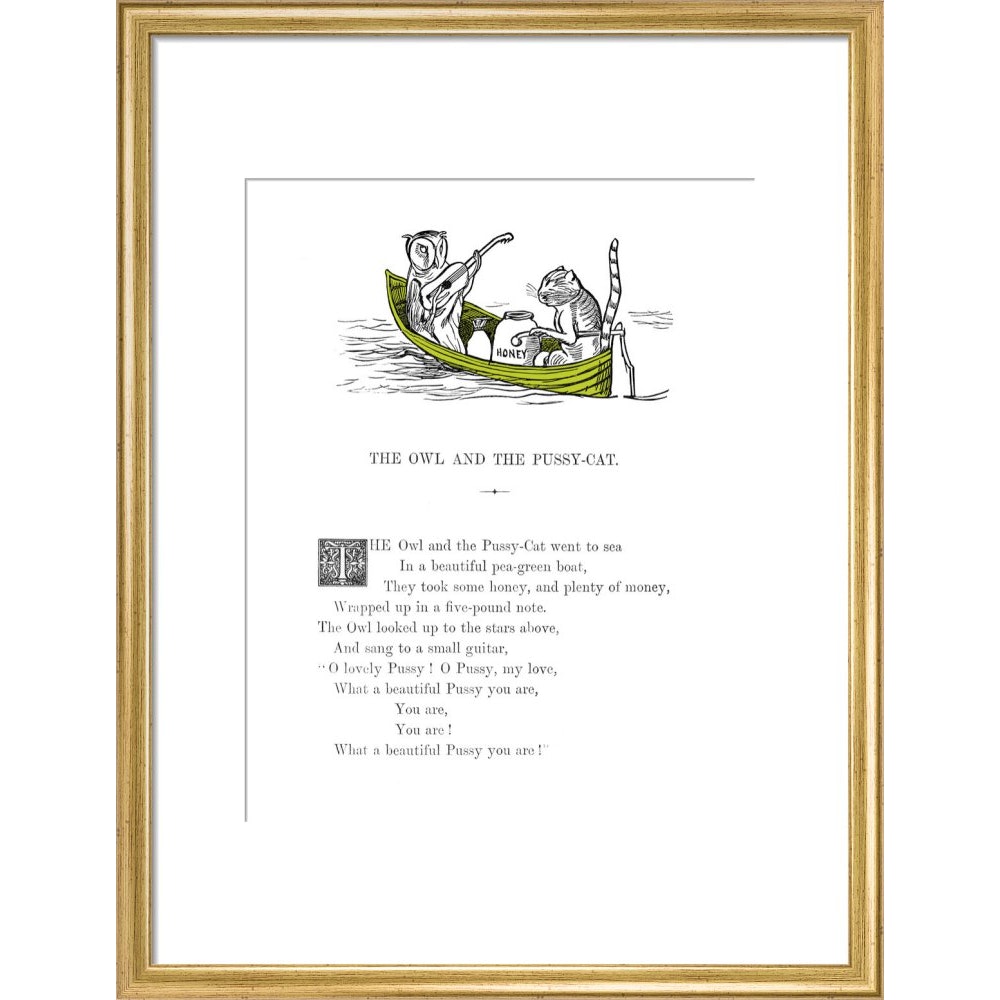 The Owl and the Pussycat print in gold frame