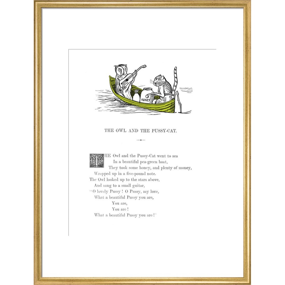 The Owl and the Pussycat print in gold frame
