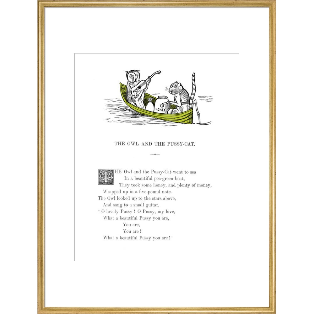 The Owl and the Pussycat print in gold frame