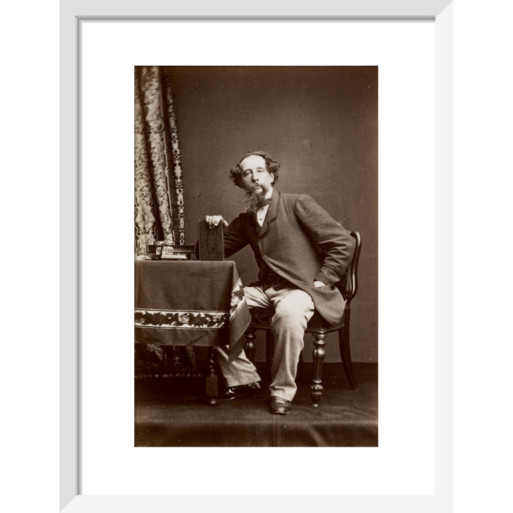 Portrait of Charles Dickens print in white frame
