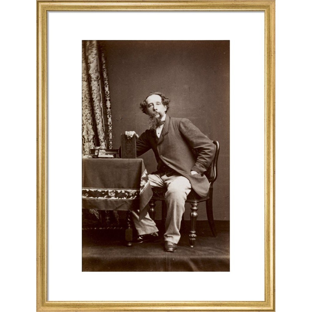 Portrait of Charles Dickens print in gold frame