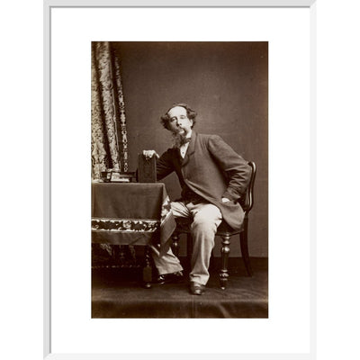 Portrait of Charles Dickens print in white frame