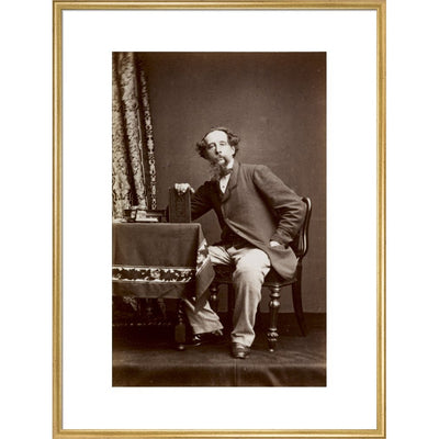 Portrait of Charles Dickens print in gold frame