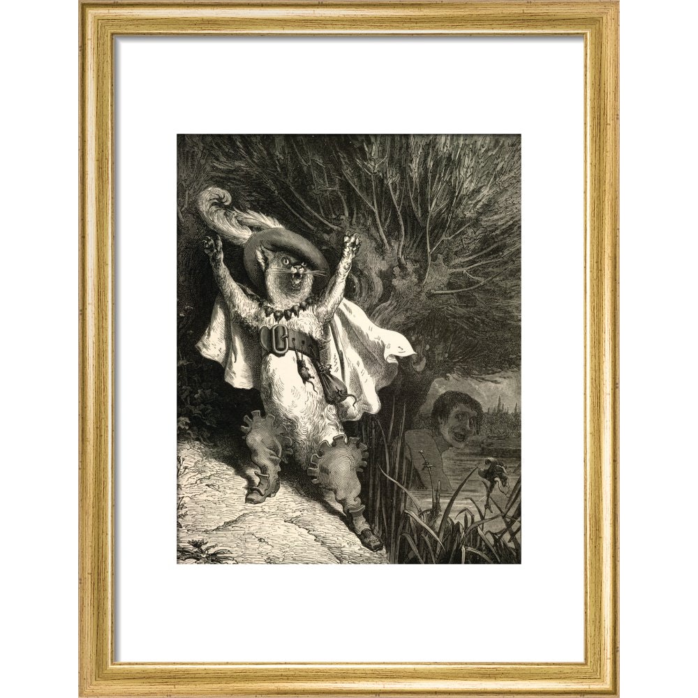 Puss in Boots print in gold frame