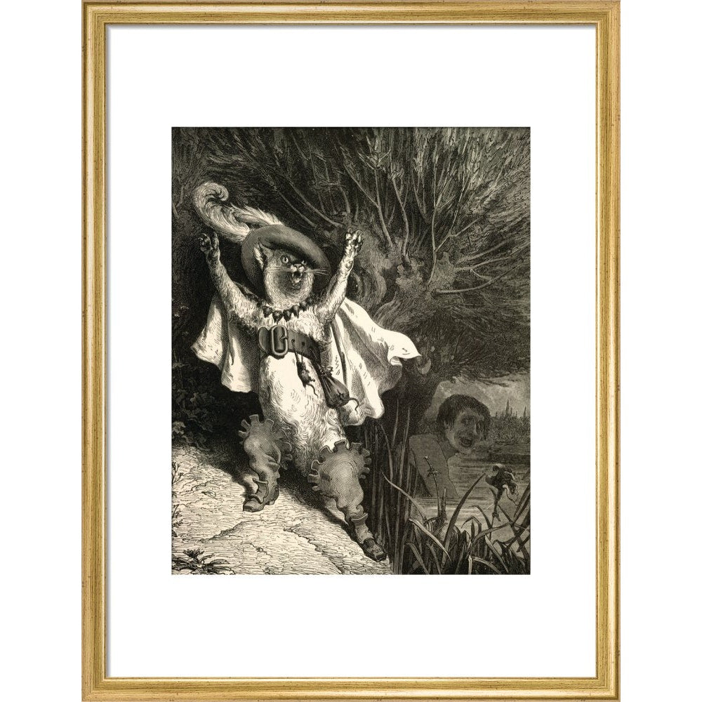 Puss in Boots print in gold frame