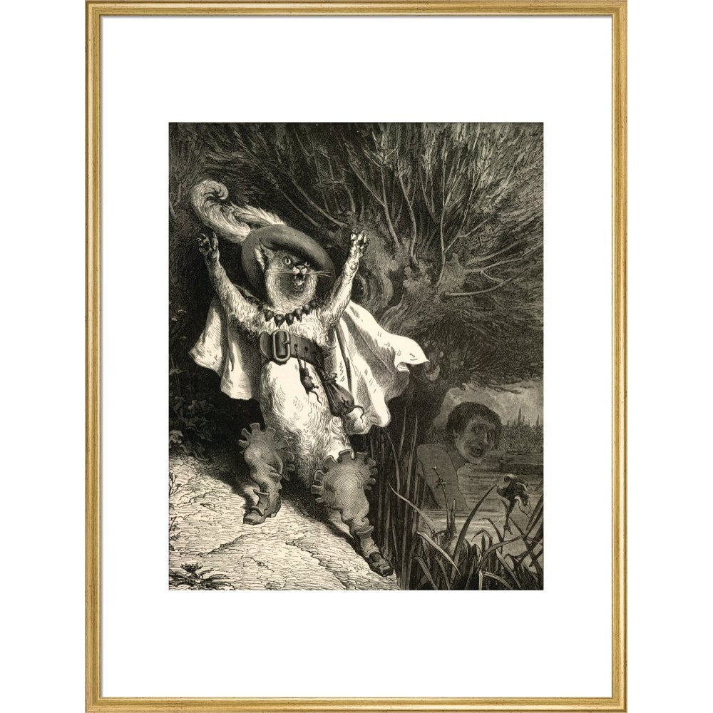Puss in Boots print in gold frame