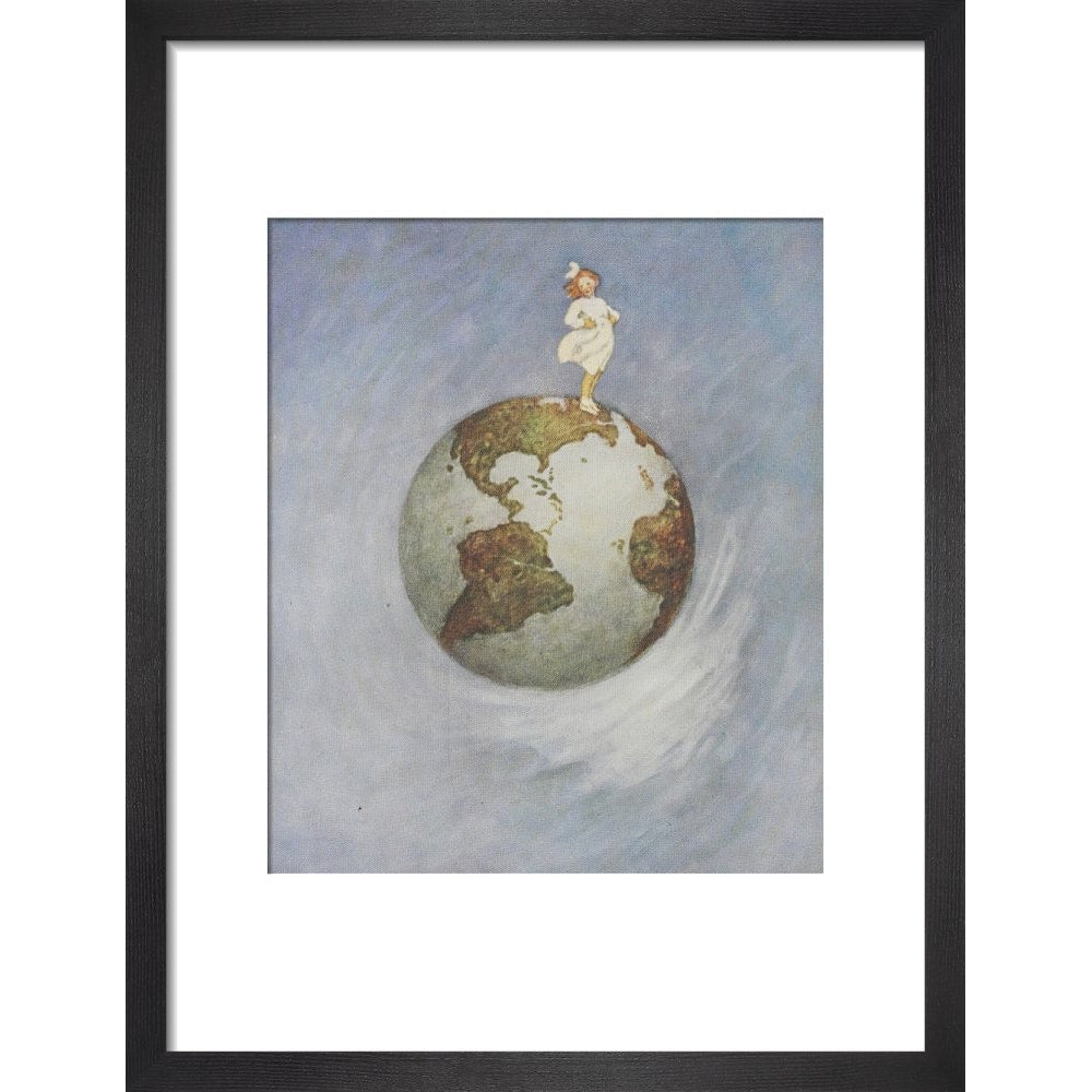 Young girl standing on the Earth print in black frame