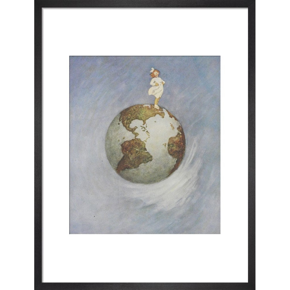 Young girl standing on the Earth print in black frame