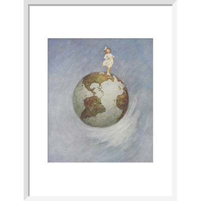 Young girl standing on the Earth print in white frame