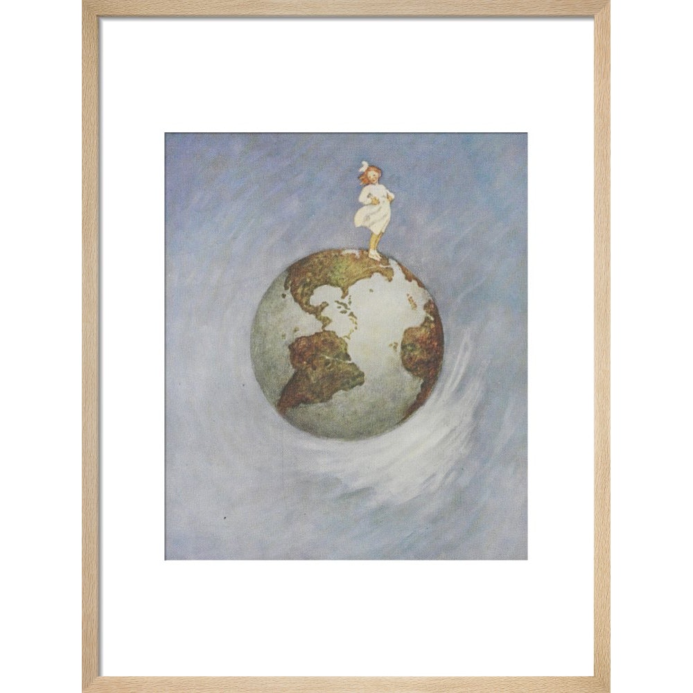 Young girl standing on the Earth print in natural frame
