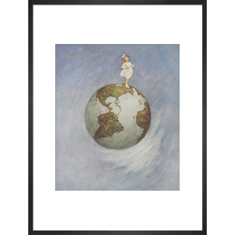 Young girl standing on the Earth print in black frame