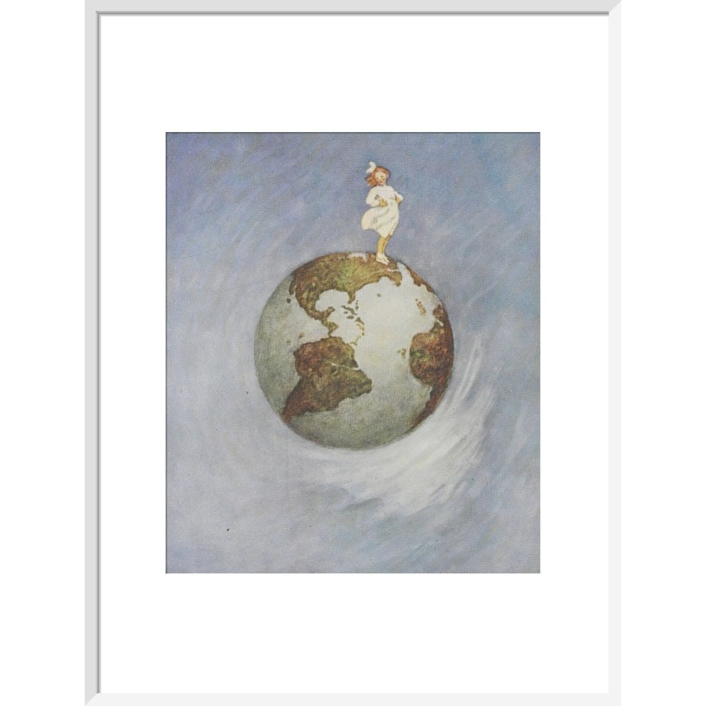 Young girl standing on the Earth print in white frame