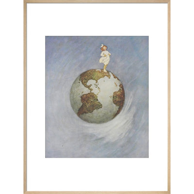 Young girl standing on the Earth print in natural frame
