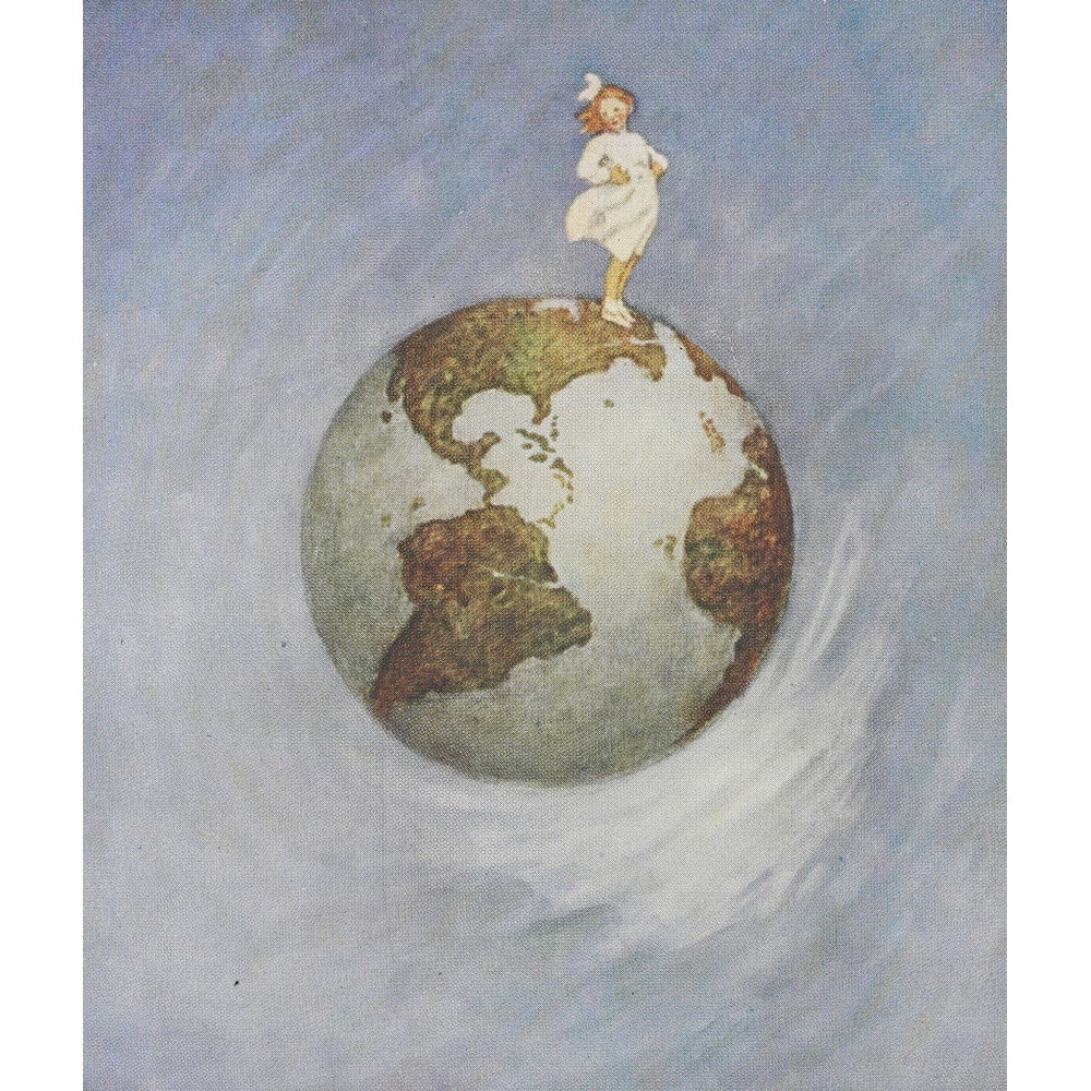 Young girl standing on the Earth print
