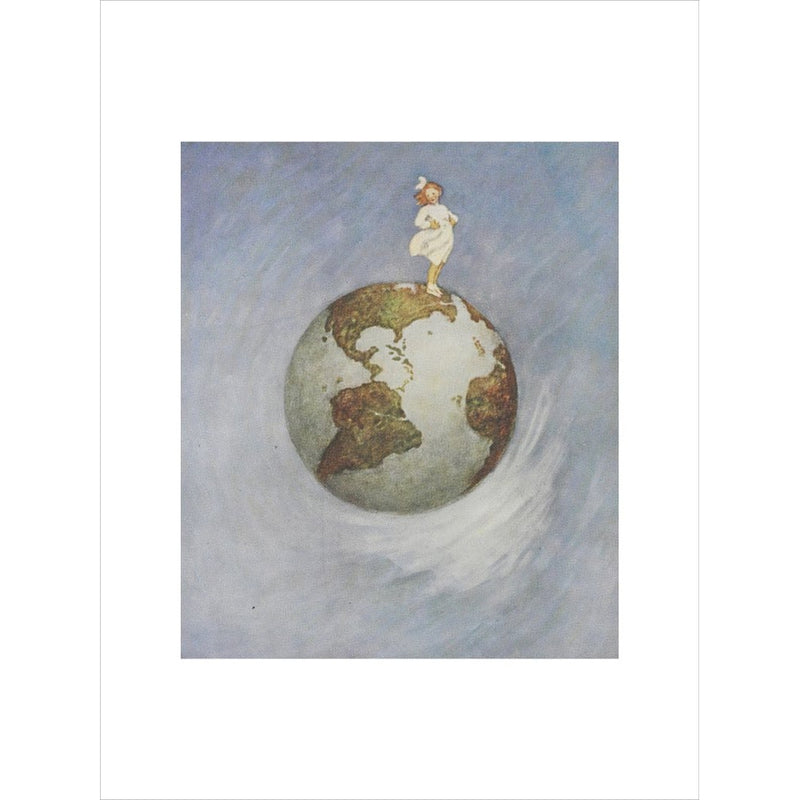 Young girl standing on the Earth print