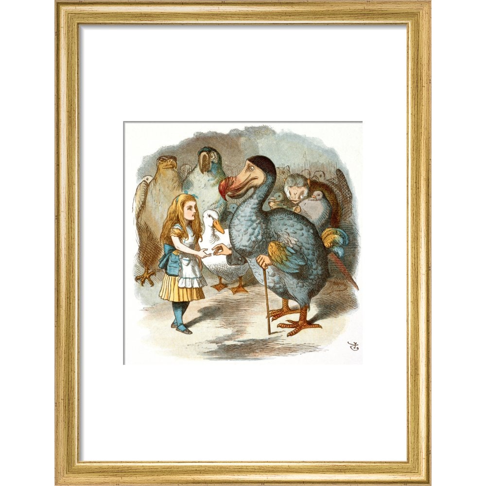 The Caucus-Race print in gold frame
