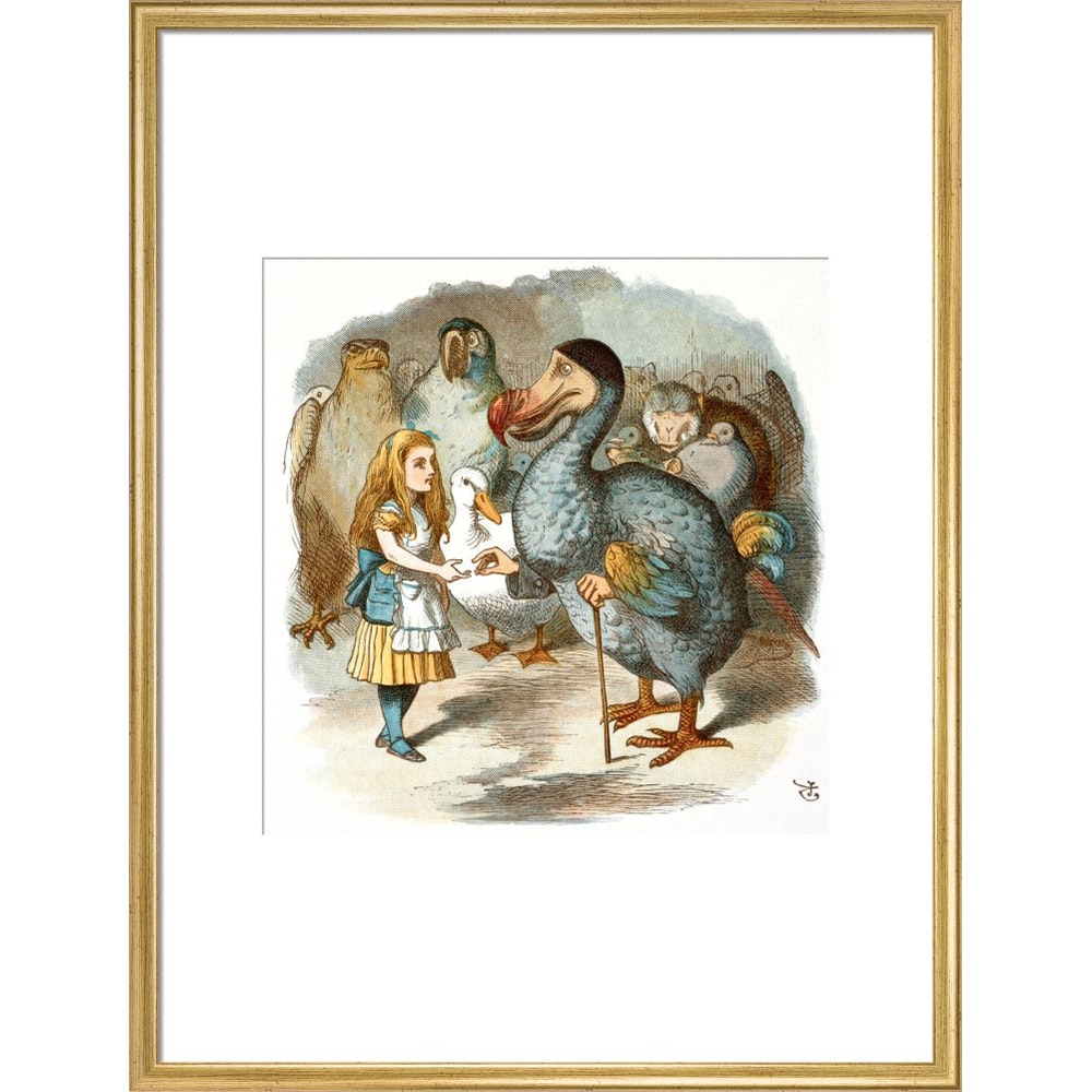 The Caucus-Race print in gold frame
