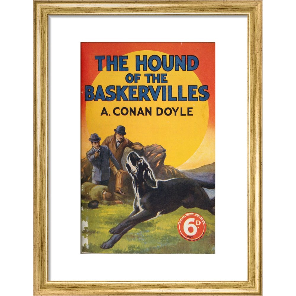 Hound of the Baskervilles book cover print in gold frame