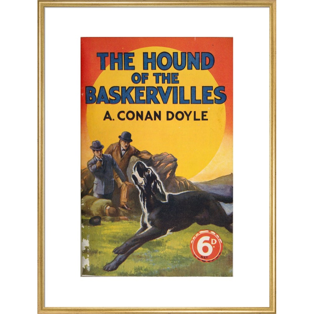 Hound of the Baskervilles book cover print in gold frame