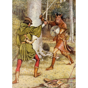 Robin Hood and Guy of Gisborne fighting print