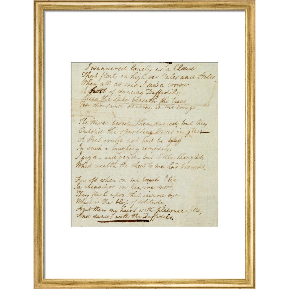 I wandered lonely as a cloud (Daffodils) print in gold frame