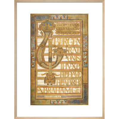 Beginning of the Gospel of St Matthew, from the Harley Golden Gospels print in natural frame