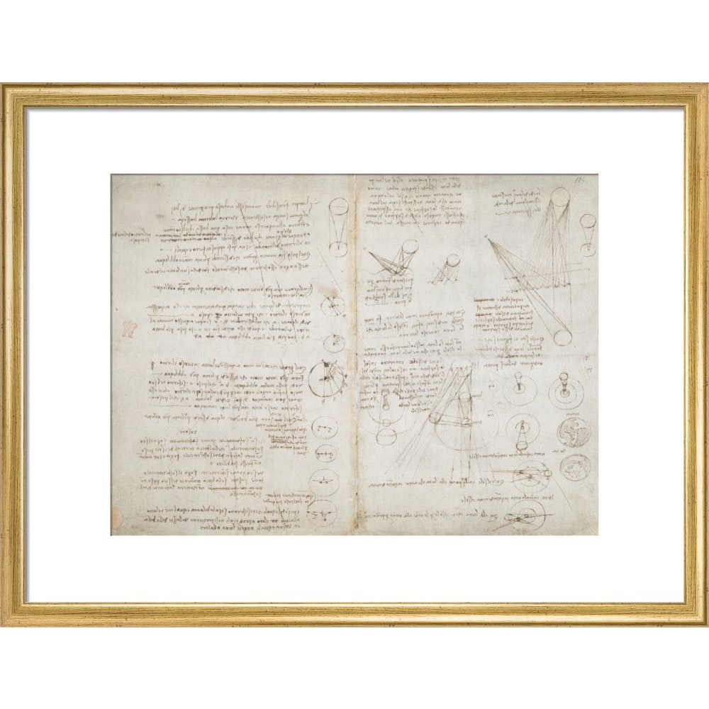 Notebook of Leonardo da Vinci (Sun and Moon) print in gold frame