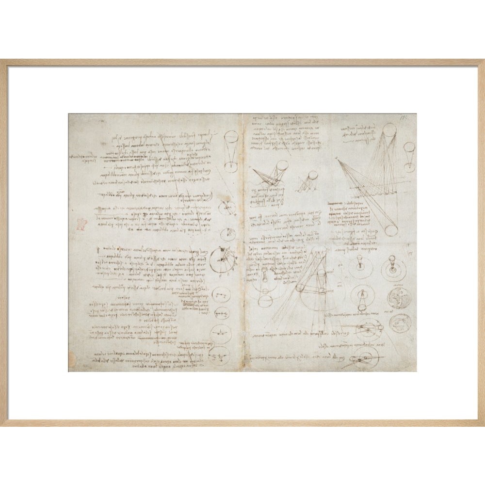 Notebook of Leonardo da Vinci (Sun and Moon) print in natural frame