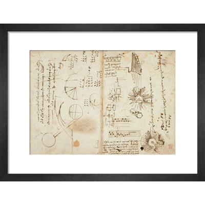 Notebook of Leonardo da Vinci print in black frame