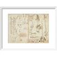 Notebook of Leonardo da Vinci print in white frame
