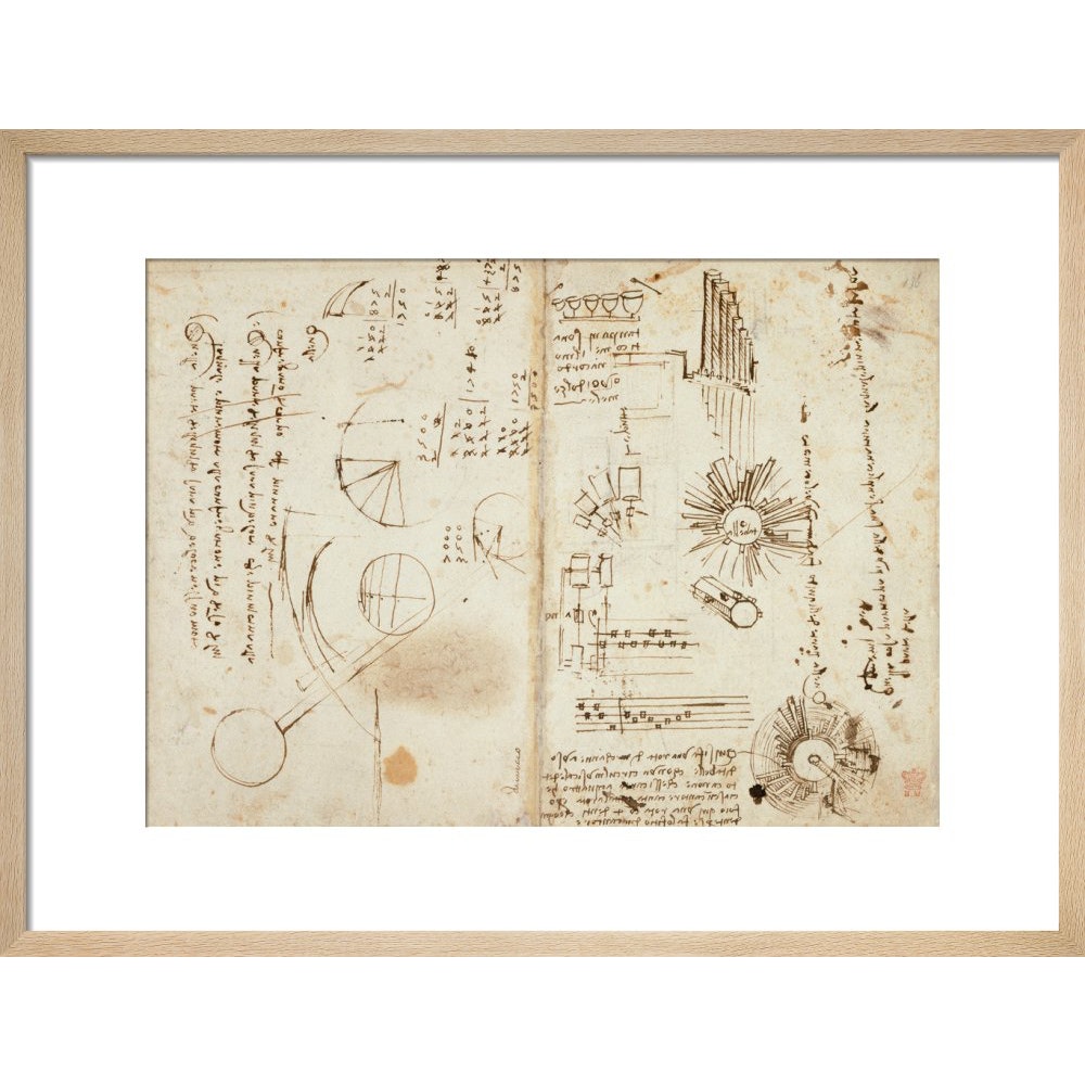 Notebook of Leonardo da Vinci print in natural frame