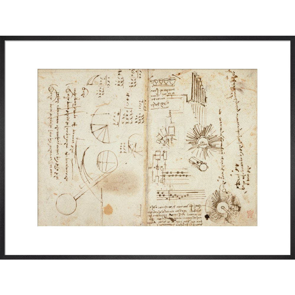 Notebook of Leonardo da Vinci print in black frame