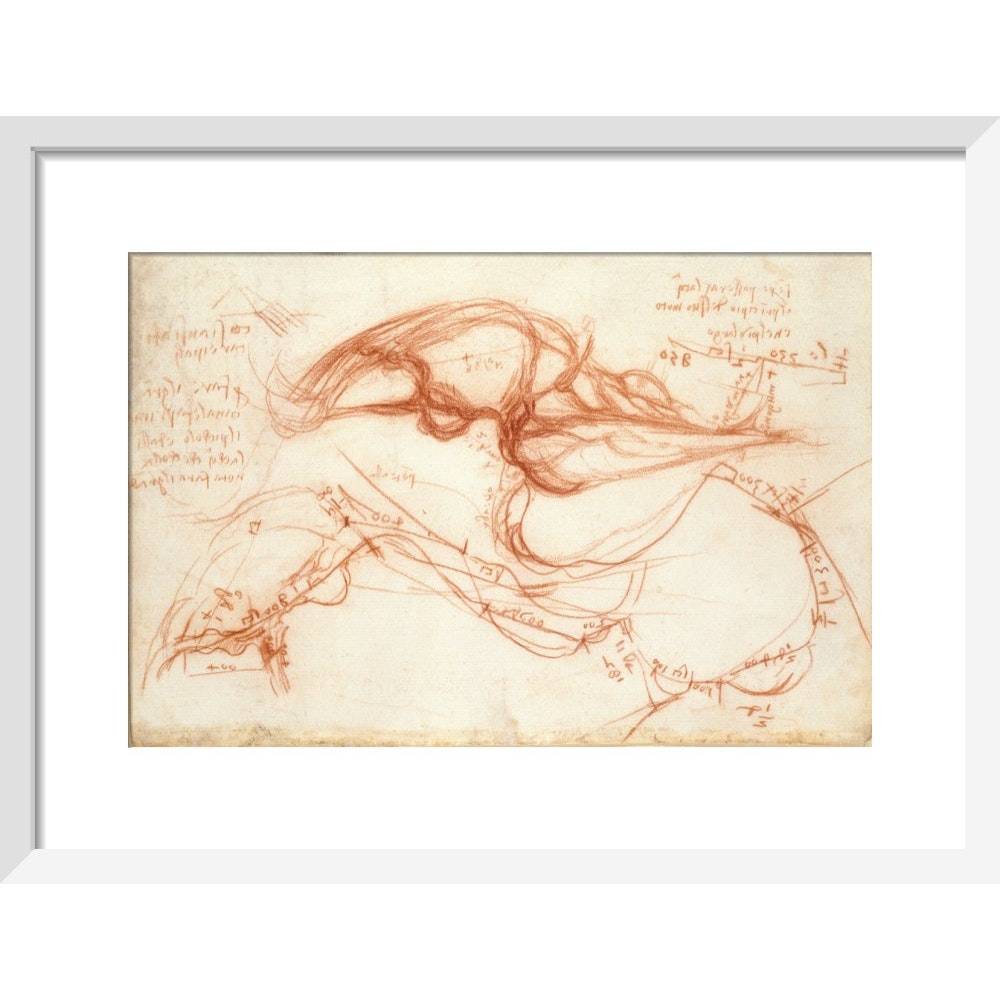 Notebook of Leonardo da Vinci (The River Arno) print in white frame