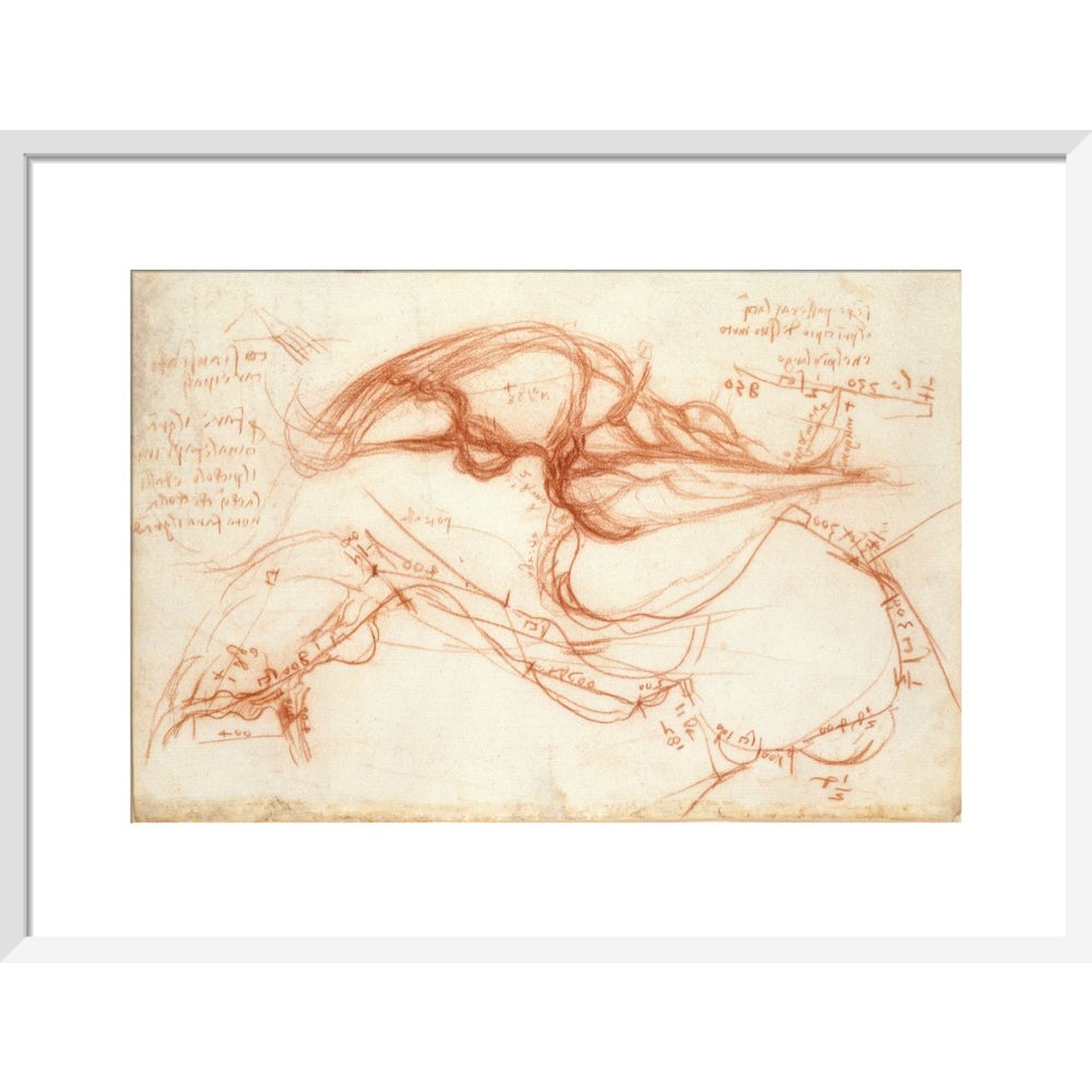 Notebook of Leonardo da Vinci (The River Arno) print in white frame