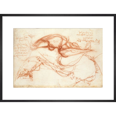 Notebook of Leonardo da Vinci (The River Arno) print in black frame
