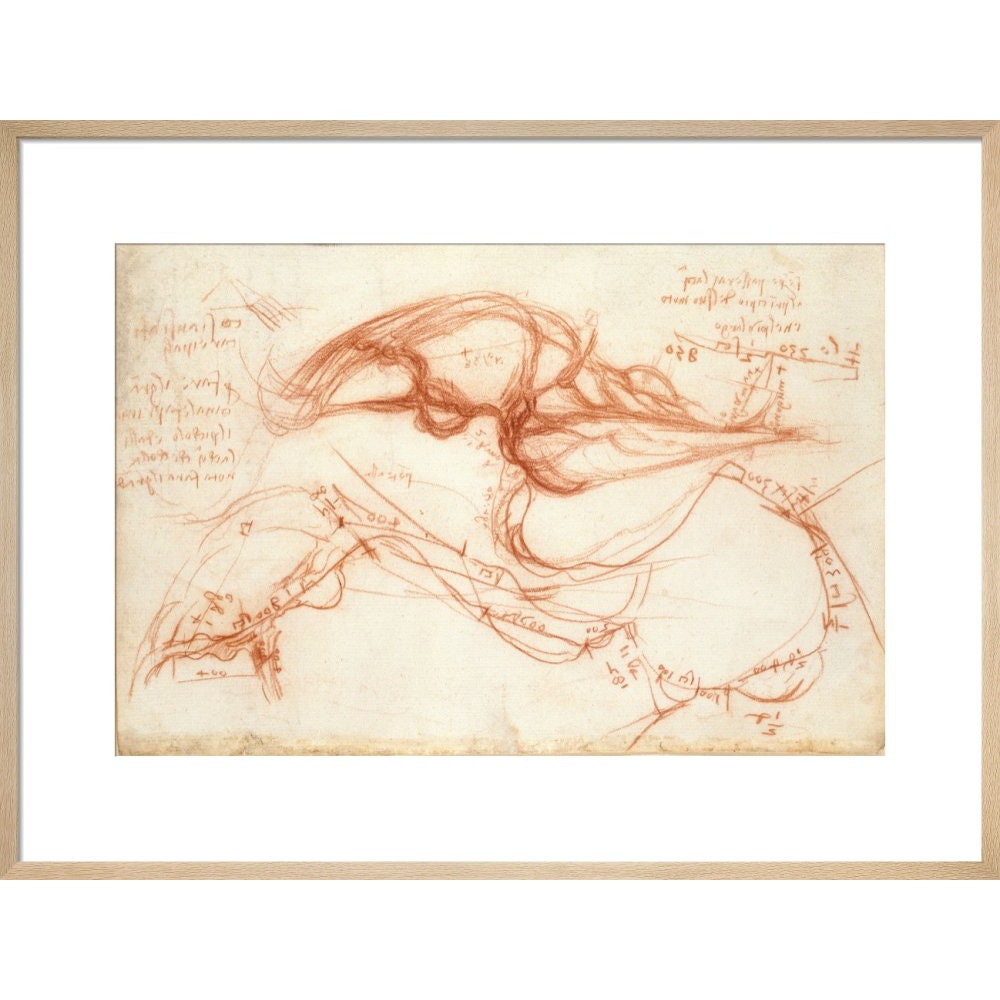 Notebook of Leonardo da Vinci (The River Arno) print in natural frame