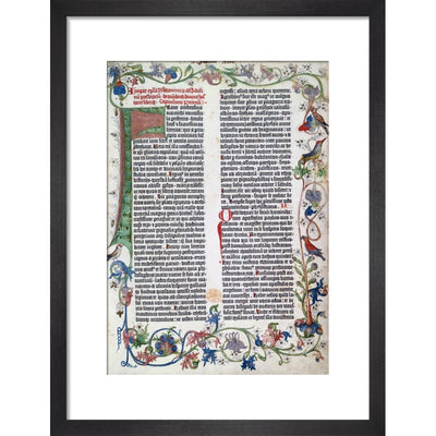 Page from the Gutenberg Bible print in black frame