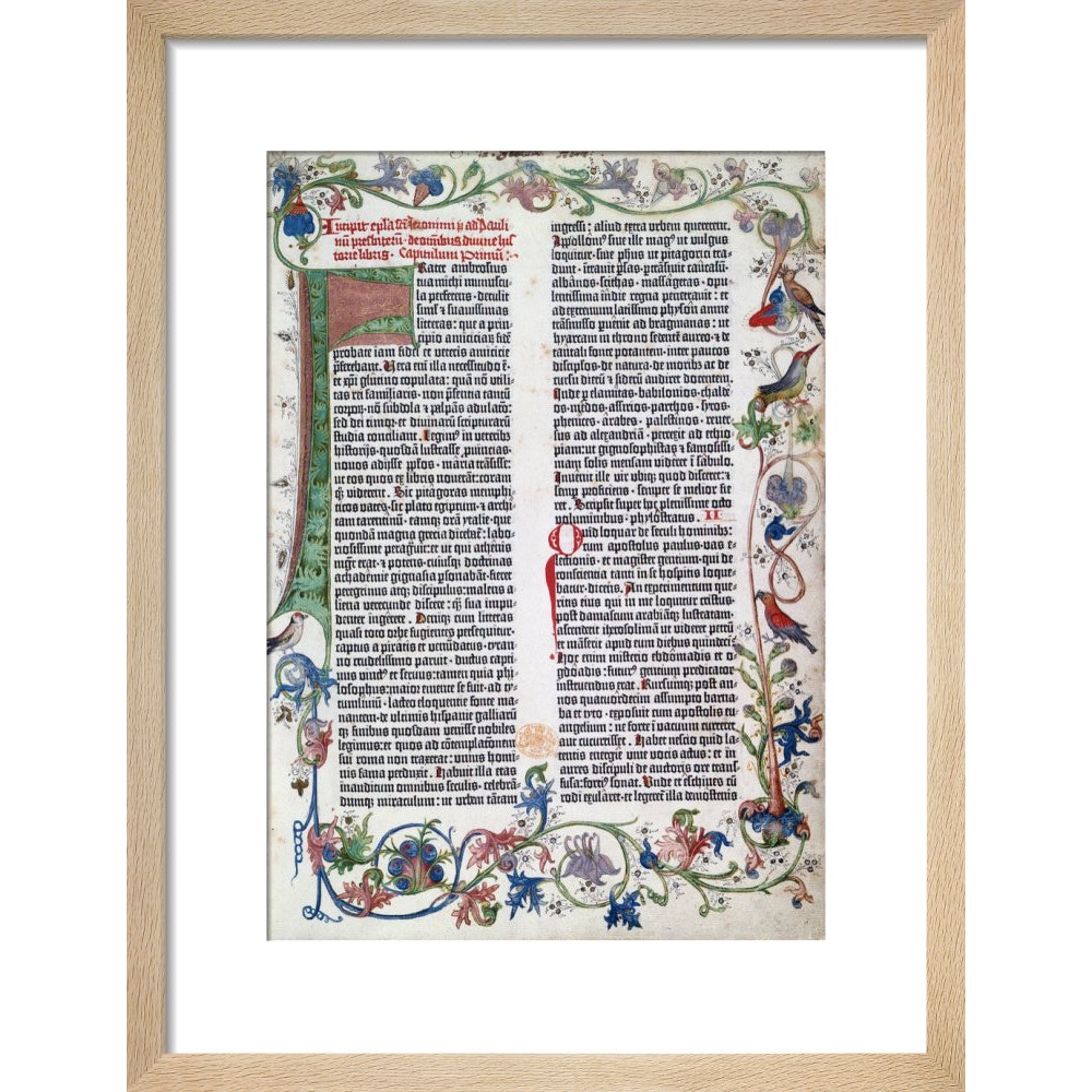 Page from the Gutenberg Bible print in natural frame