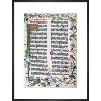 Page from the Gutenberg Bible print in black frame