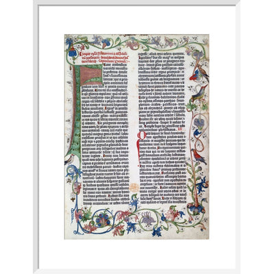 Page from the Gutenberg Bible print in white frame